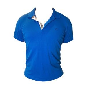 BURBERRY BRIT Royal Blue Embroidered Logo Polo Shirt with Nova Check Contrast L